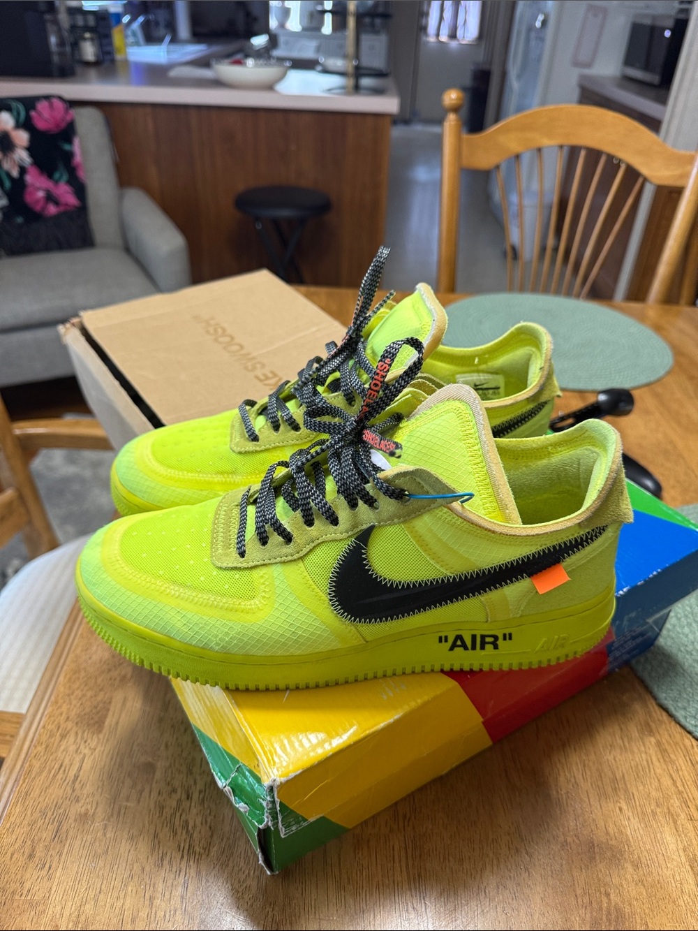 Nike Neon Green Low-Top Sneakers with Black Swoosh and Orange Accent